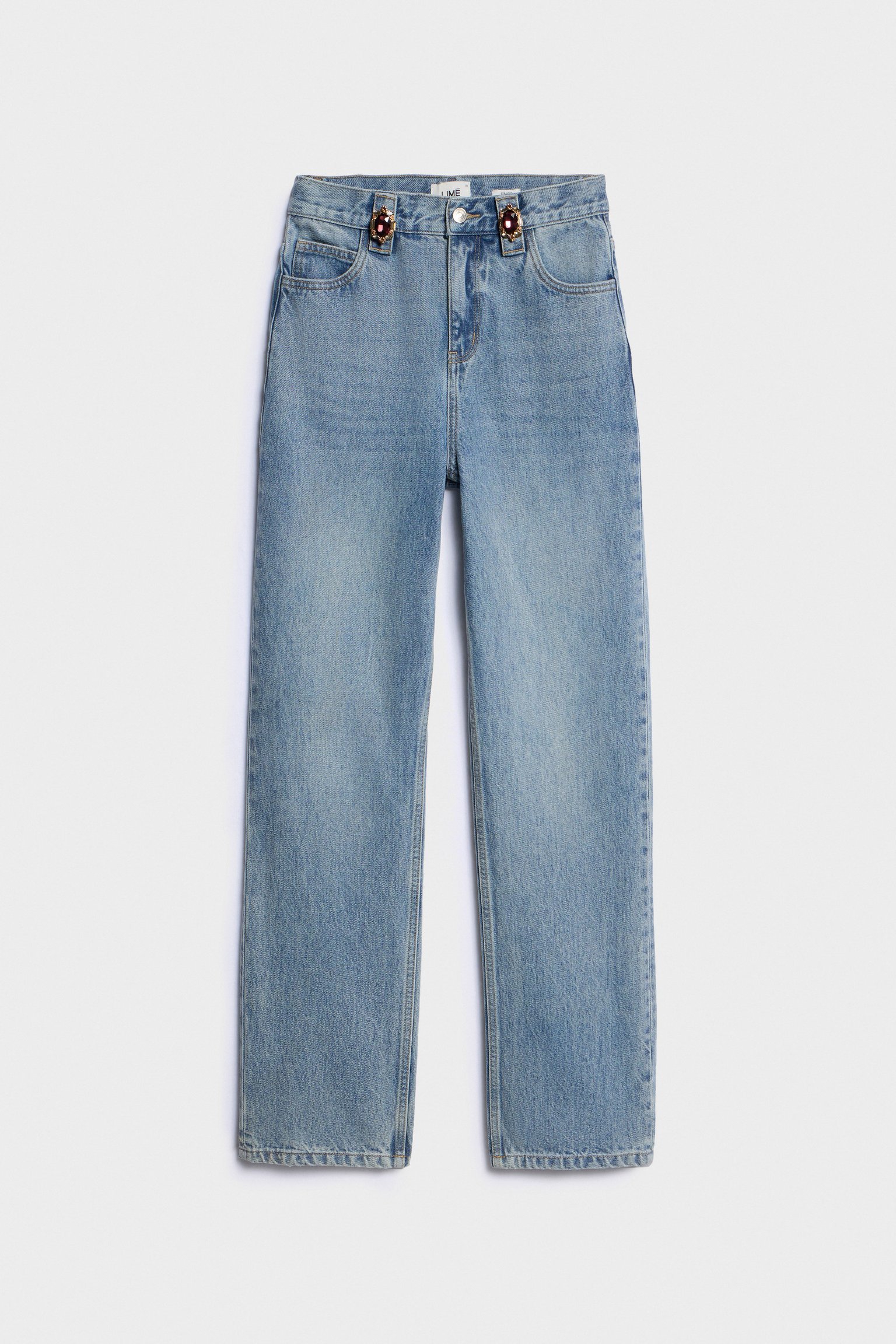Прямые джинсы с отделкой кристаллами