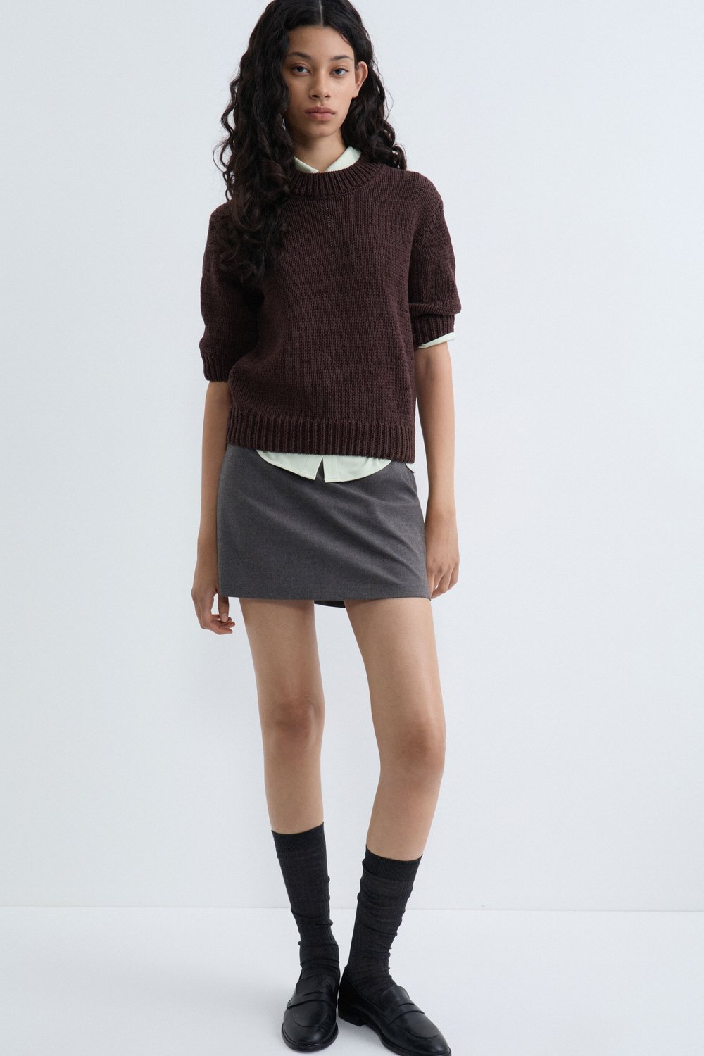 Хлопковый свитер с укороченными рукавами