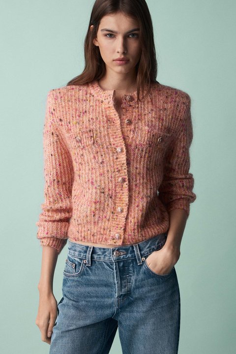 Кардиган из шерсти и мохера с подплечниками