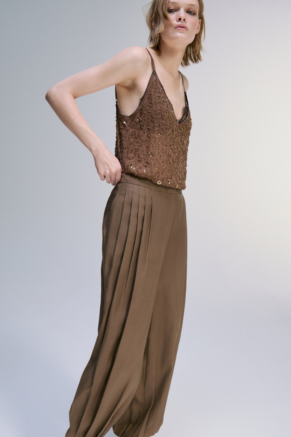 Брюки и лиоцелла и льна со складками