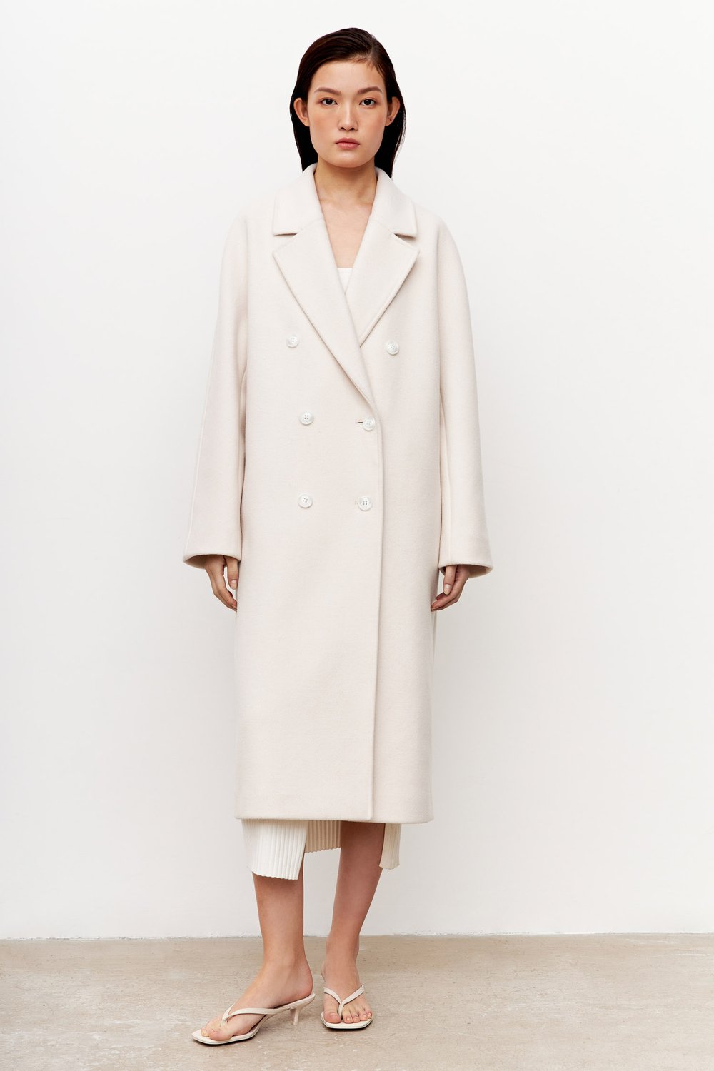 Двубортное oversize пальто из смесовой шерсти