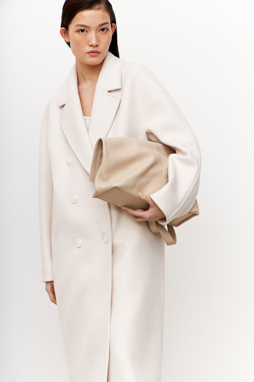 Двубортное oversize пальто из смесовой шерсти