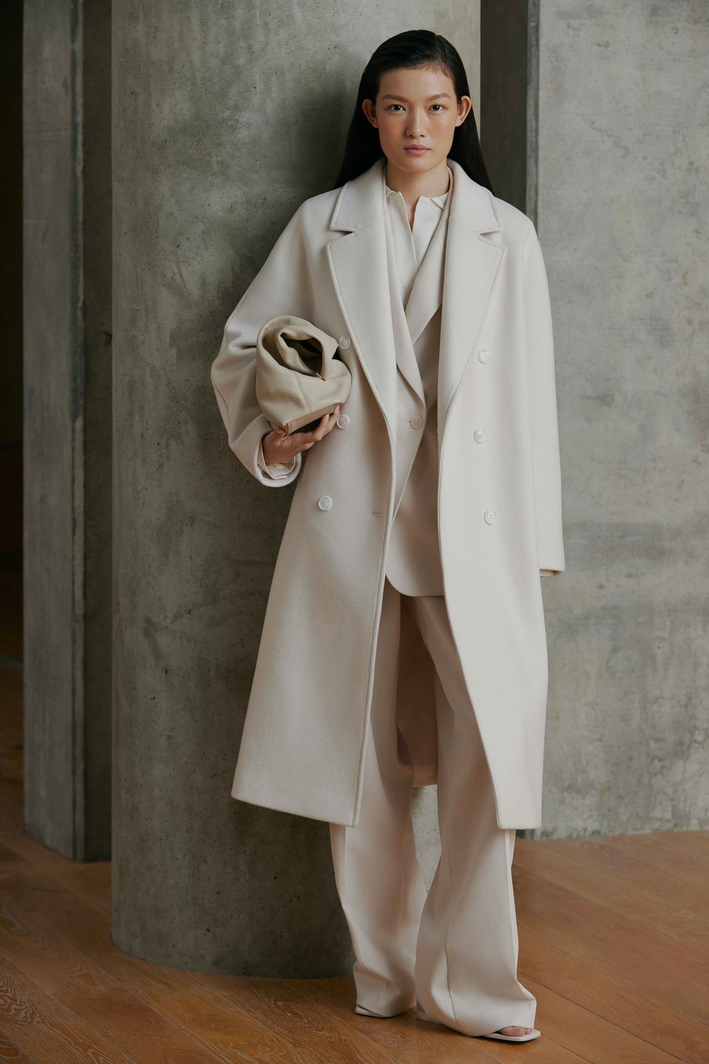 Двубортное oversize пальто из смесовой шерсти