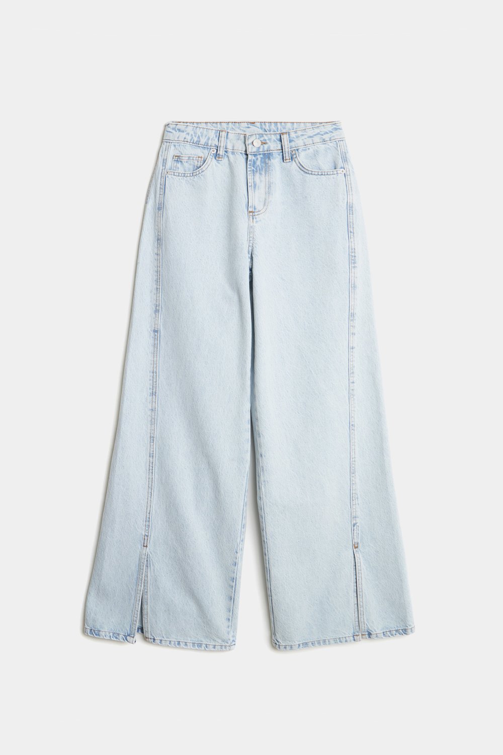 Джинсы wide leg с лампасами и разрезами