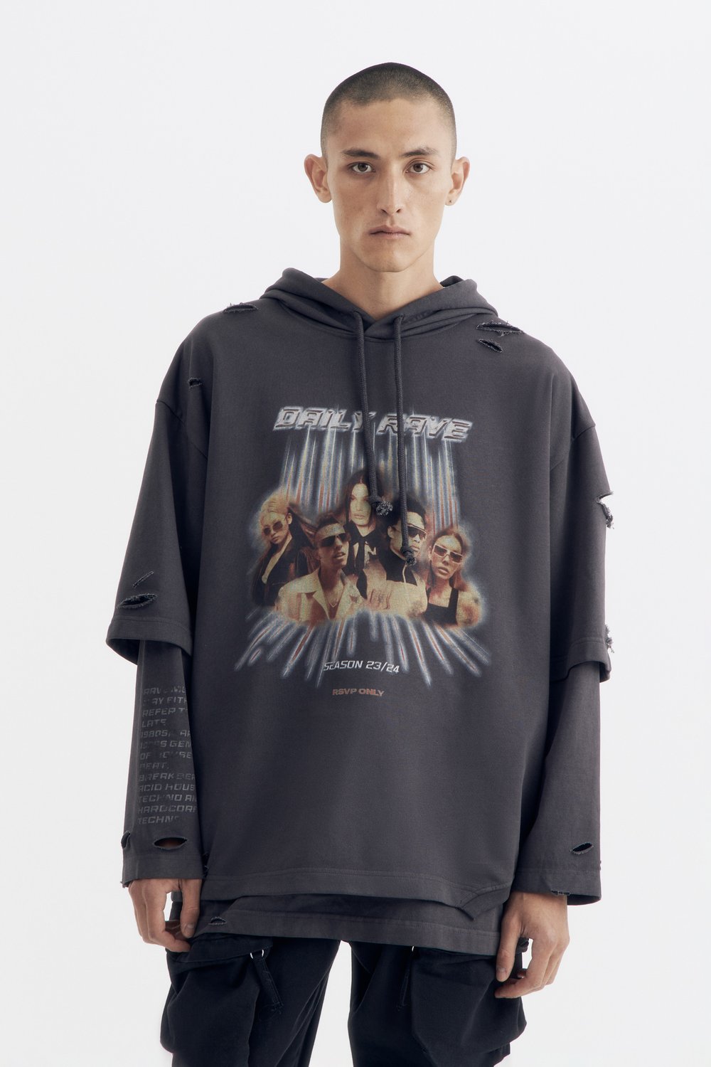 Комбинированное худи garment dye в стиле гранж