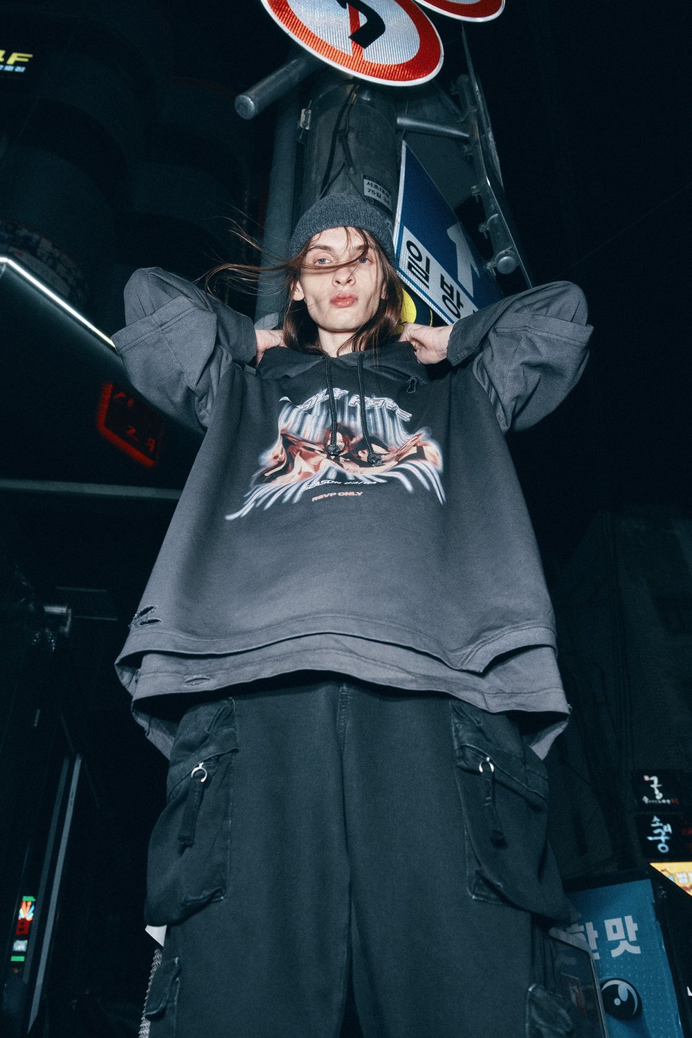 Комбинированное худи garment dye в стиле гранж