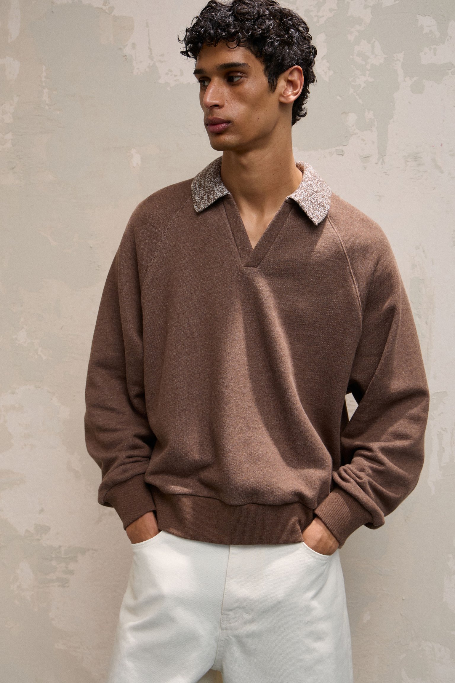 Толстовка поло из хлопка с вязаным воротником