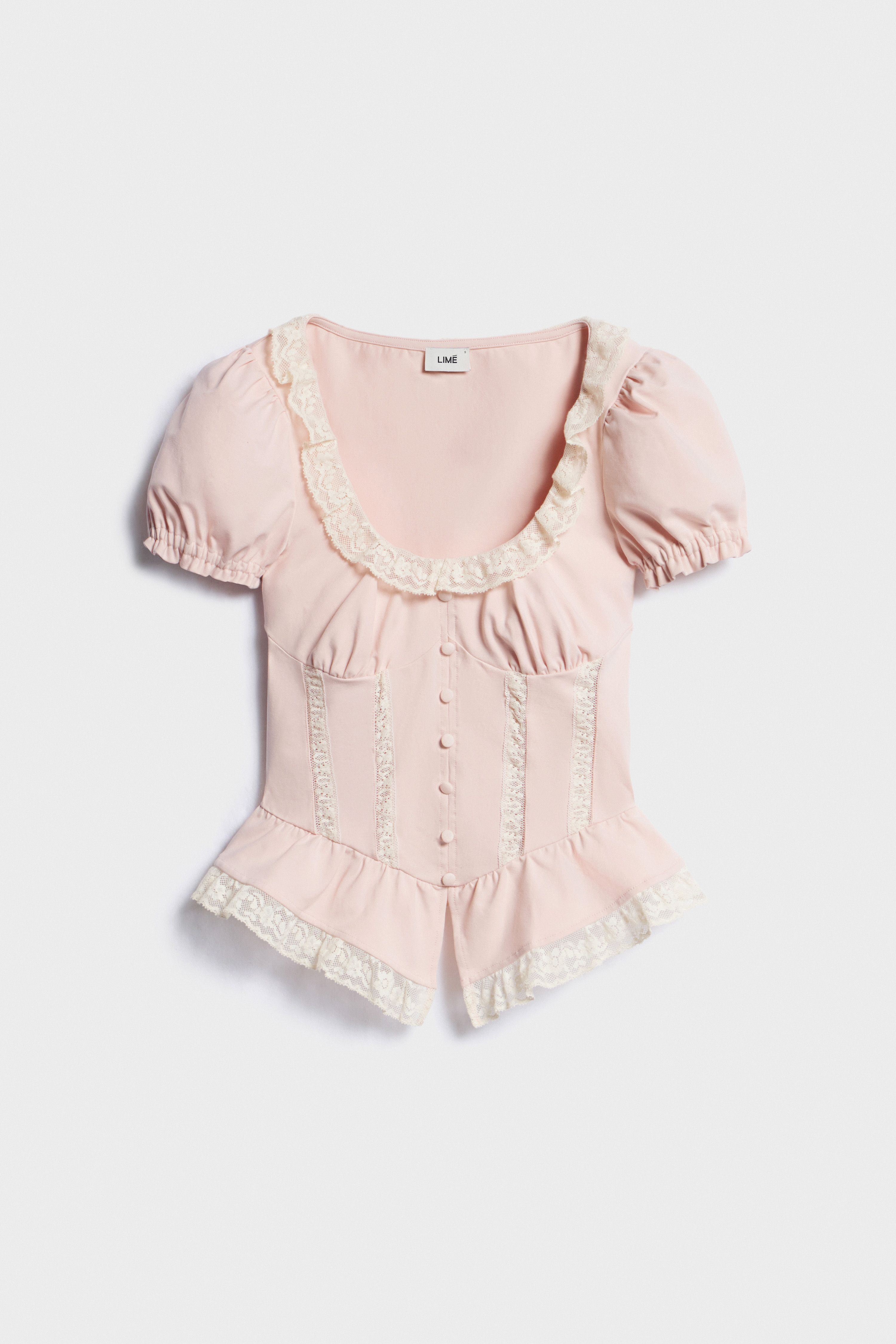 Хлопковая футболка-топ с кружевом и оборками