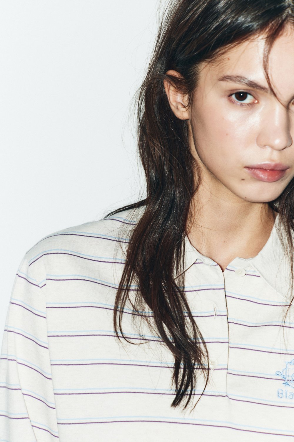 Лонгслив поло в полоску с вышивкой